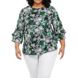 ruby-rd-plus-size-tulip-sleeve-floral-top. Worn once